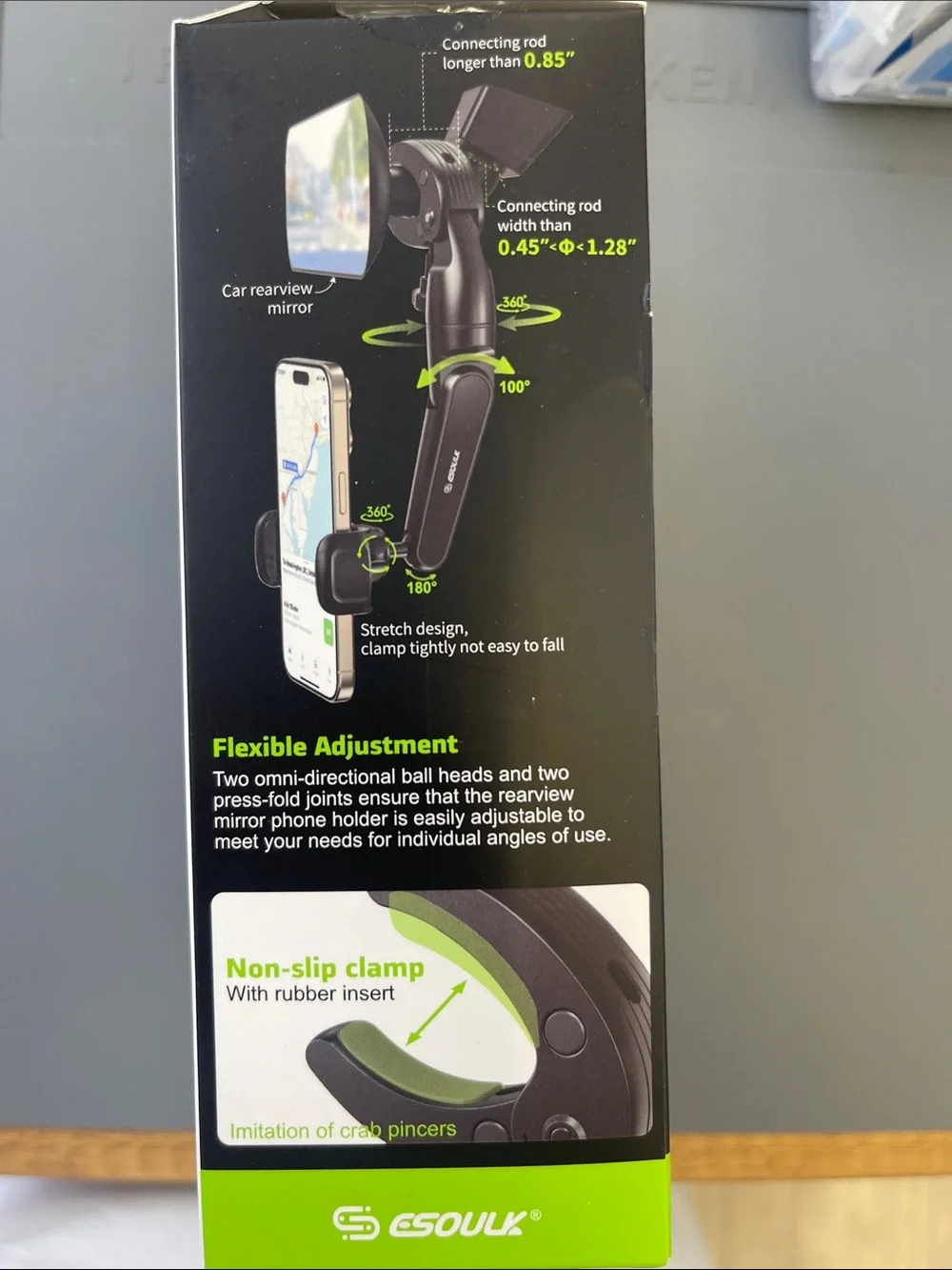 Black Car Rearview Mirror Phone Holder - Adjustable Grip